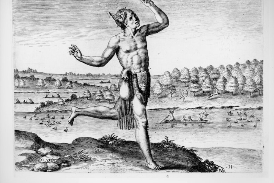 Native American &quot;conjuror&quot; in a 1590 colonial engraving